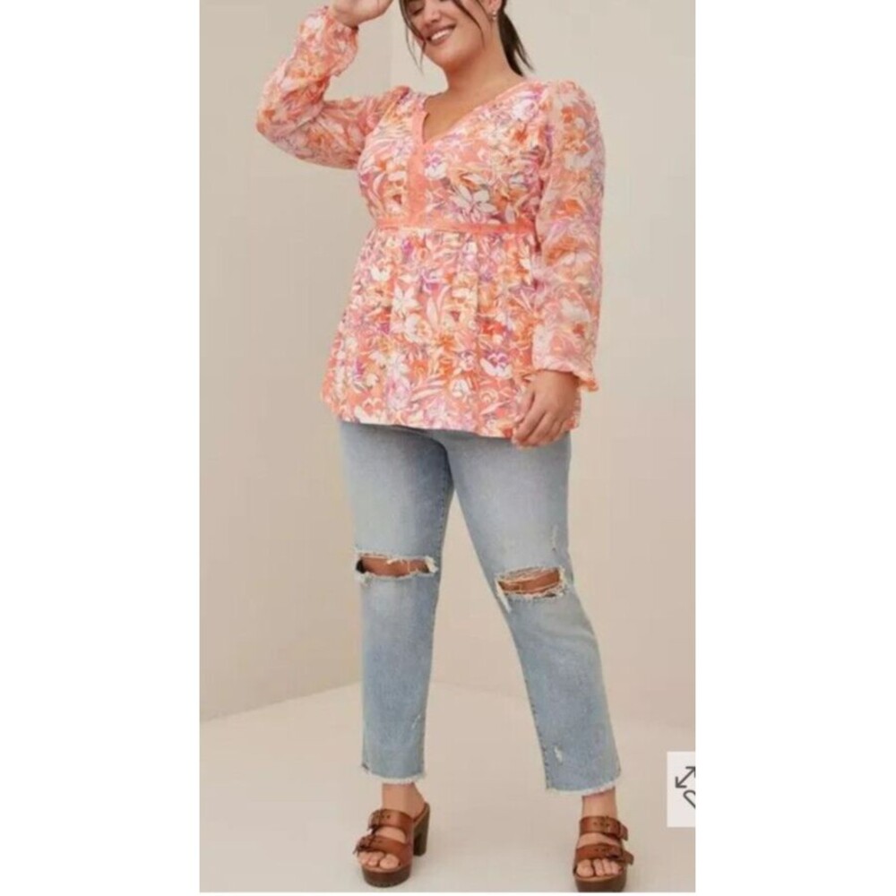 Torrid 3X Babydoll Fabric Mix Floral Super Soft Balloon Chiffon Sleeve Top Boho - Picture 3 of 16